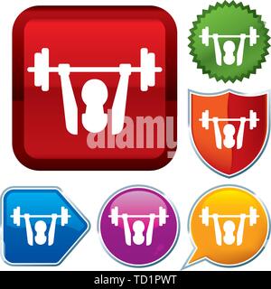 Vector illustration. Set shiny icon series on buttons. Weightlifting. Stock Vector