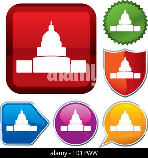 Vector illustration. Set shiny icon series on buttons. Capitol. Stock Vector