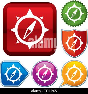 Vector illustration. Set shiny icon series on buttons. Windrose. Stock Vector