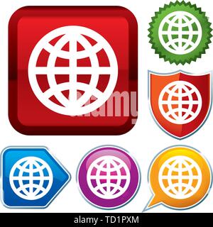 Vector illustration. Set shiny icon series on buttons. World. Stock Vector