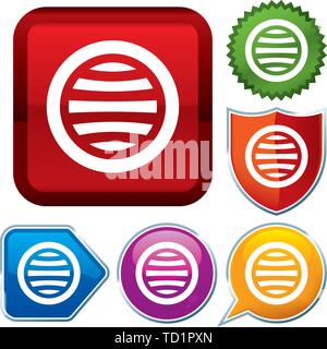 Vector illustration. Set shiny icon series on buttons. Worldmap. Stock Vector