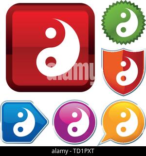Vector illustration. Set shiny icon series on buttons. Yin yang. Stock Vector