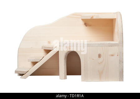 Wooden house for rodents isolated on white background Stock Photo