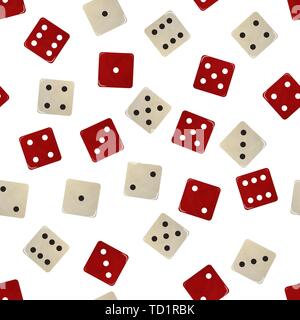 White and white dice. Seamless pattern background. Vector illustration. Casino and gambling. Stock Vector