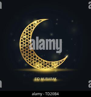Ramadan Kareem greeting card - islamic crescent with golden arabic pattern Stock Vector