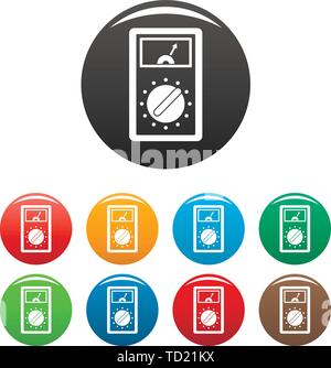 Analog multimeter icons set 9 color vector isolated on white for any design Stock Vector