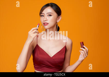 bright closeup portrait picture of beautiful woman with lipstick Stock Photo