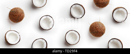 Coconut pattern on white background, top view Stock Photo