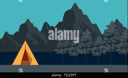 camping zone with camping tent at night scene Stock Vector