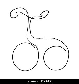 Abstract continuous line drawing of bicycle. Black and white sketch one line hand drawn illustration isolated on white background. Stock Vector