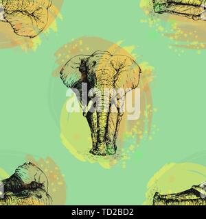 Seamless pattern of hand drawn sketch style elephant. Vector illustration. Stock Vector