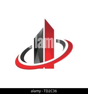 Abstract building shiny real estate logo with circle ring surrounding the building Stock Vector