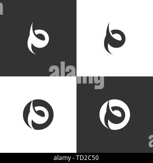 Abstract letter P logo with tribal style vector design on black and white background Stock Vector