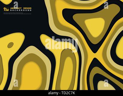 Abstract gold and black color paper cut wavy decoration background. You can use for 3d presentation of luxury style, ad, poster, artwork, template. Stock Vector