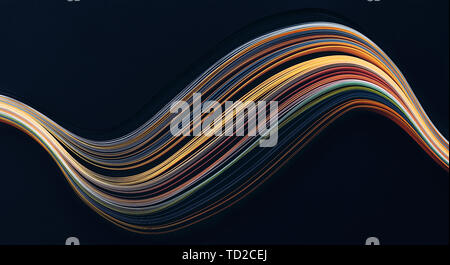 Abstract bright wavy lines on black background. Abstract modern background. Futuristic concept. Stock Photo