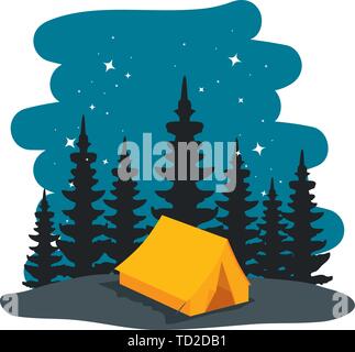 camping zone with camping tent at night scene Stock Vector