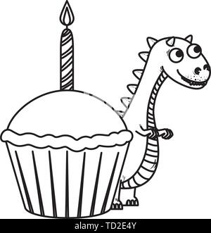 cute tyrannosaurus rex with sweet cupcake Stock Vector