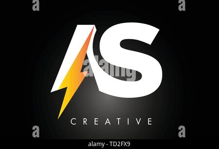 AS Letter Logo Design With Lighting Thunder Bolt. Electric Bolt Letter Logo Vector Illustration. Stock Vector