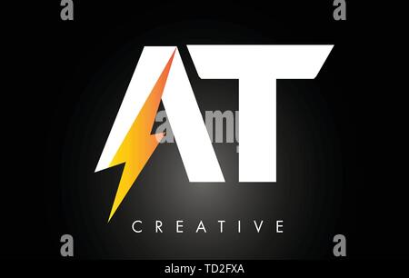 AT Letter Logo Design With Lighting Thunder Bolt. Electric Bolt Letter Logo Vector Illustration. Stock Vector