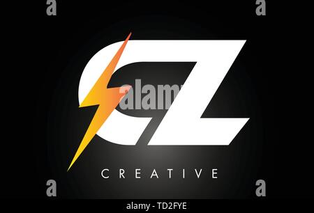 CZ Letter Logo Design With Lighting Thunder Bolt. Electric Bolt Letter Logo Vector Illustration. Stock Vector