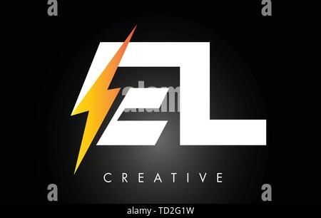 EL Letter Logo Design With Lighting Thunder Bolt. Electric Bolt Letter Logo Vector Illustration. Stock Vector