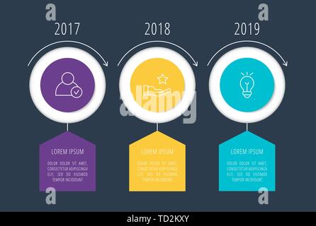 Modern 3D vector illustration. Circular infographic template with three elements. Icons and text. Designed for business, presentations Stock Vector