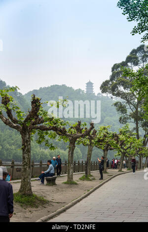China, Sichuan Province, Dujiangyan city temple building at the irrigation site Stock Photo