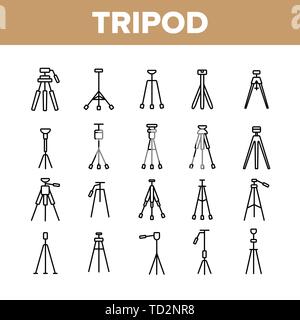 Tripod, Cameraman Equipment Vector Linear Icons Set Stock Vector