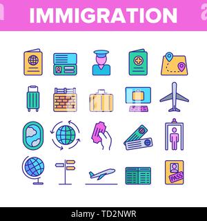 Immigration, Abroad Travel Vector Linear Icons Set Stock Vector