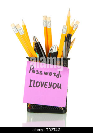 Password's reminder and office supplies, isolated on white Stock Photo