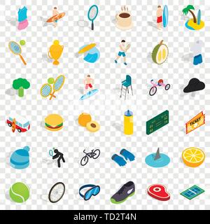 Surfing icons set, isometric style Stock Vector