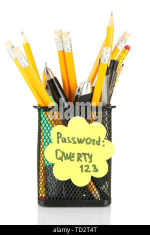 Password's reminder and office supplies, isolated on white Stock Photo