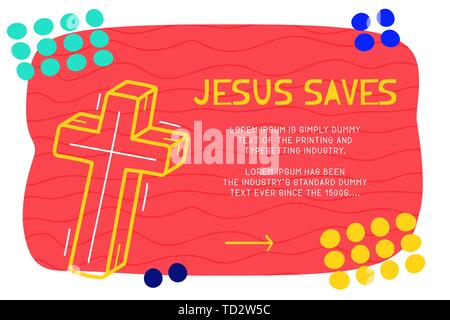 Abstract landing page pattern with different element, text block and doodle cross icon. Vector fun background. Stock Vector