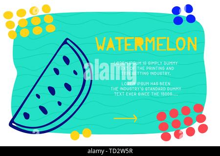 Abstract landing page pattern with different element, text block and doodle watermelon icon. Vector fun background. Stock Vector