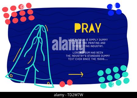 Abstract landing page pattern with different element, text block and doodle pray icon. Vector fun background. Stock Vector