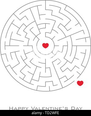 Valentine's day background with heart shaped in maze and labyrinth style, vector, flyer, invitation, posters, brochure, banners. Stock Vector