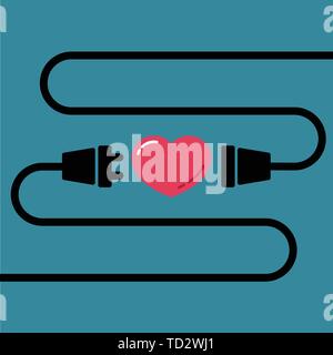 Male and Female plug to connect for love and heart for Valentine's day Stock Vector