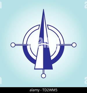 Orientation on the sides of the world from north to south. Modern concept for compass, map and any travel. Blue and white. Vector illustration on a li Stock Vector