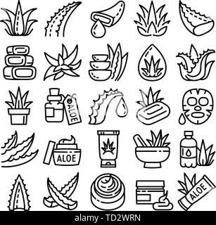 Aloe icons set. Outline set of aloe vector icons for web design isolated on white background Stock Vector