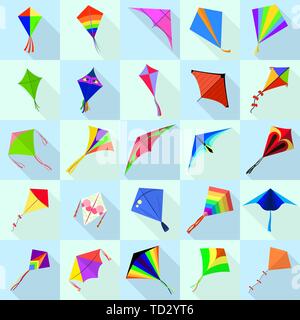 Kite icons set, flat style Stock Vector