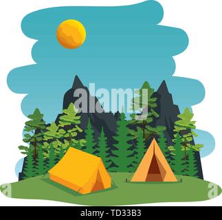 camping zone with camping tent scene Stock Vector