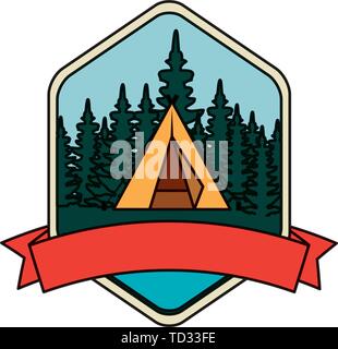 frame with camping zone and tent scene Stock Vector