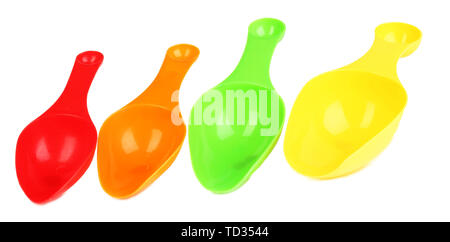 Empty measuring cups for washing powder isolated on white Stock Photo