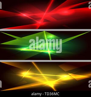 Set of various color laser beams on dark background. Vector illustration. Stock Vector