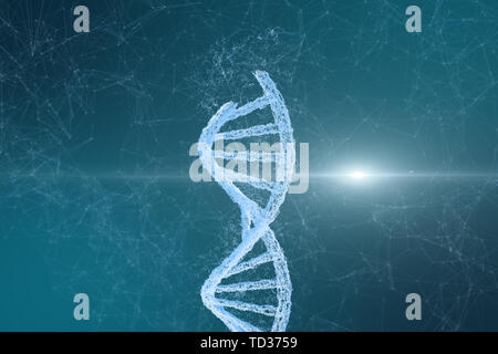 Three-dimensional rendering, DNA with divergent line technology background Stock Photo