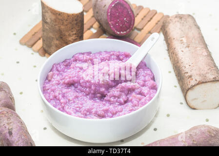 Purple potato yam porridge Stock Photo