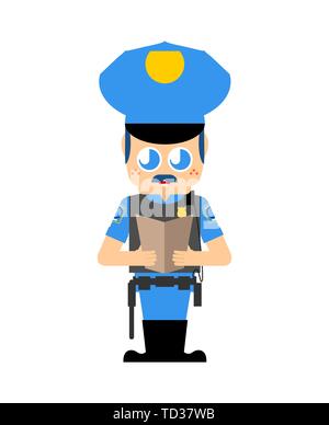 Cute kawaii policeman isolated. funny police officer cartoon style. Cop kids character. Childrens style. Stock Vector