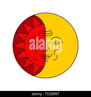 Sun and moon face folk symbol isolated. Vector illustration Stock Vector