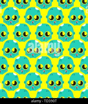 Cute kawaii Zombie pattern seamless. funny Living Dead cartoon style background. Undead kids character. Childrens style texture. Stock Vector