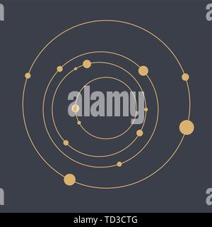 Abstract technology geometric background. Abstract solar system. Circles and nodes. Connection concept. Technology round Logo. Cover, card, flyer. Stock Vector